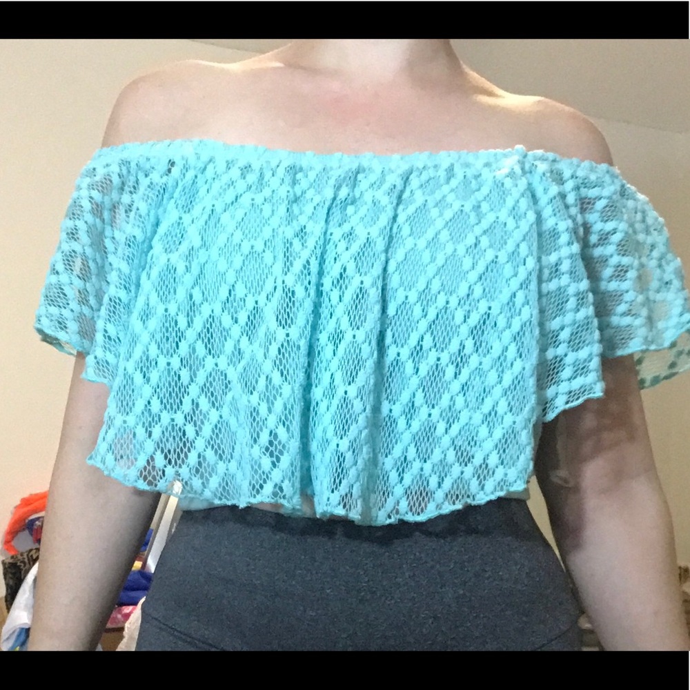 Charlotte Russe Crop Top Turquoise Summer Lace SM